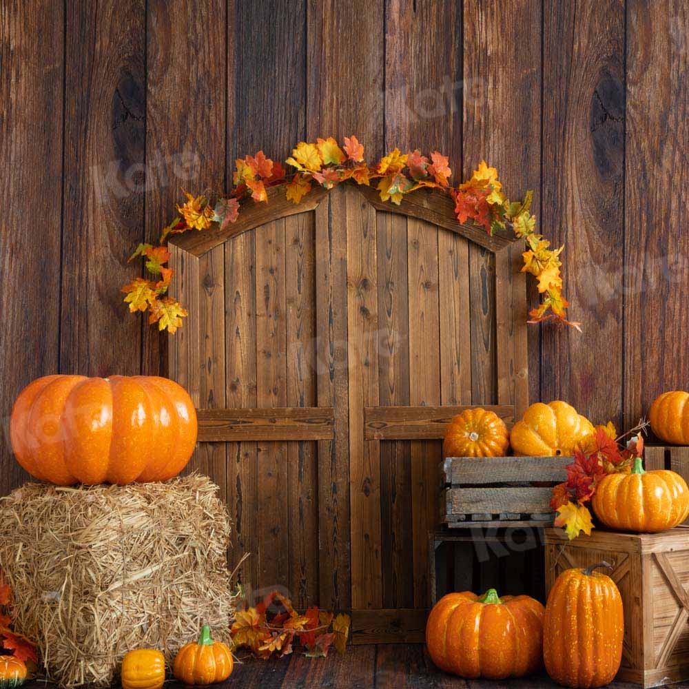 Kate Halloween Fall Barn Door Backdrop Pumpkin Designed by Emetselch - Kate Backdrop AU