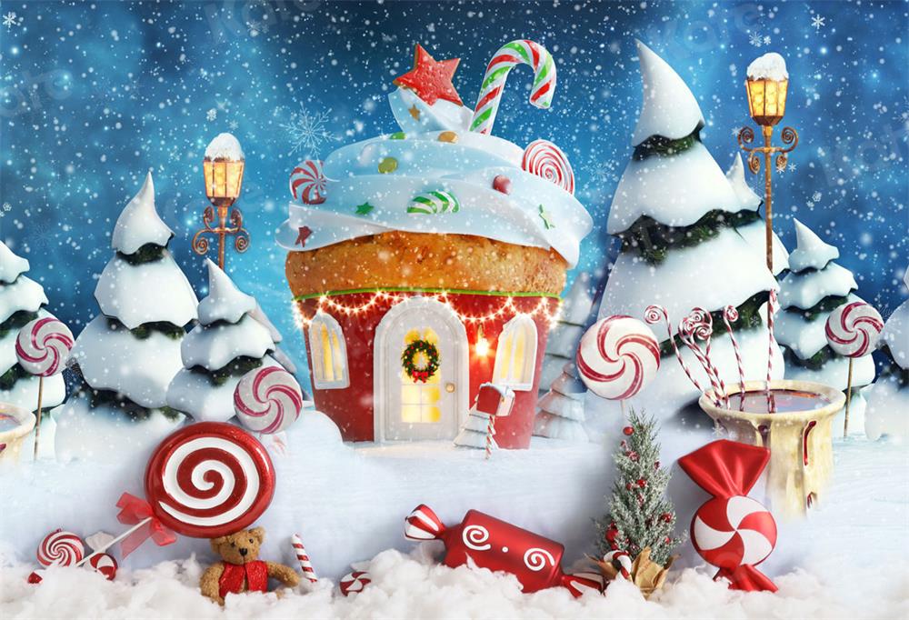 Kate Christmas Backdrop Cup Cake Cottage Hot Cocoa for Photography - Kate Backdrop AU