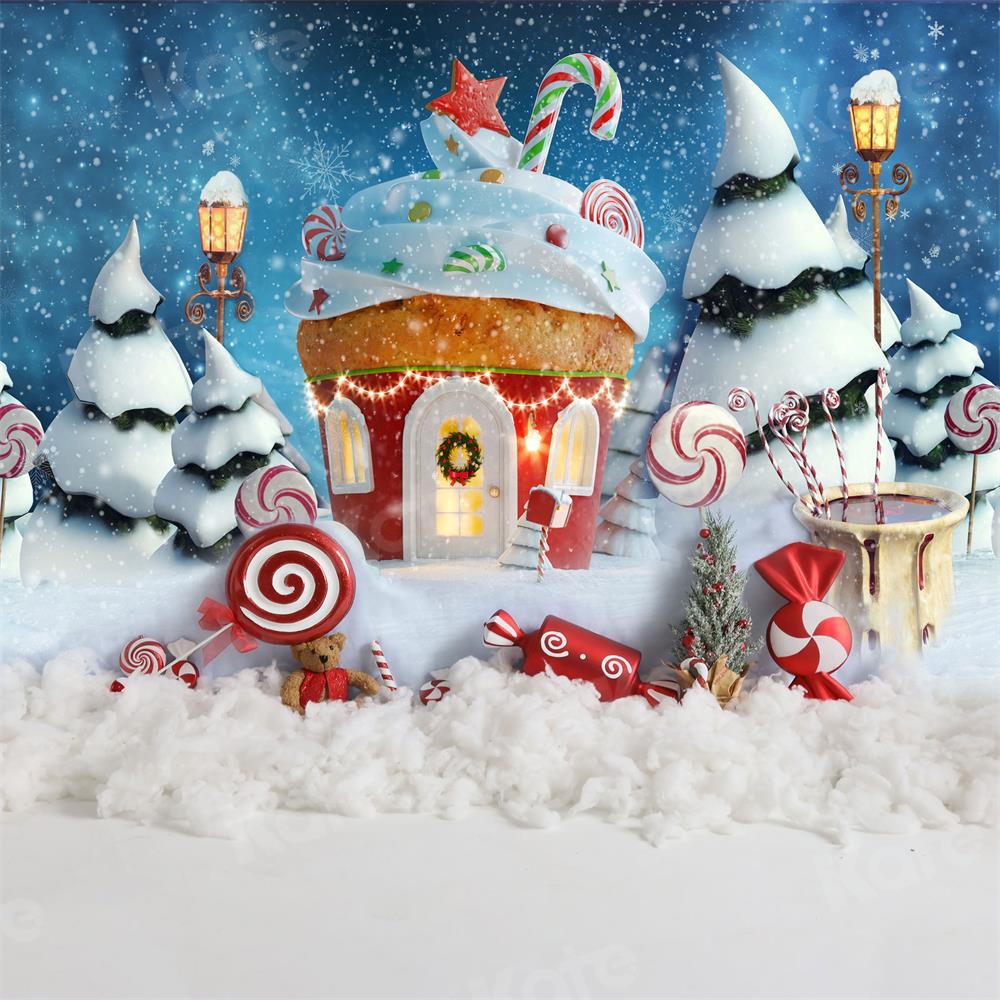 Kate Christmas Backdrop Cup Cake Cottage Hot Cocoa for Photography - Kate Backdrop AU