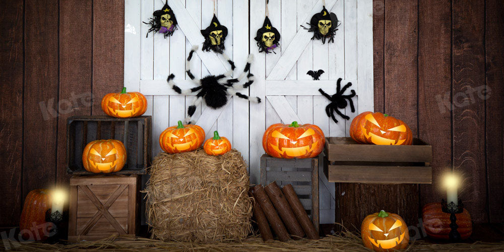 Kate Halloween Pumpkin Backdrop White Barn Door Designed by Emetselch - Kate Backdrop AU