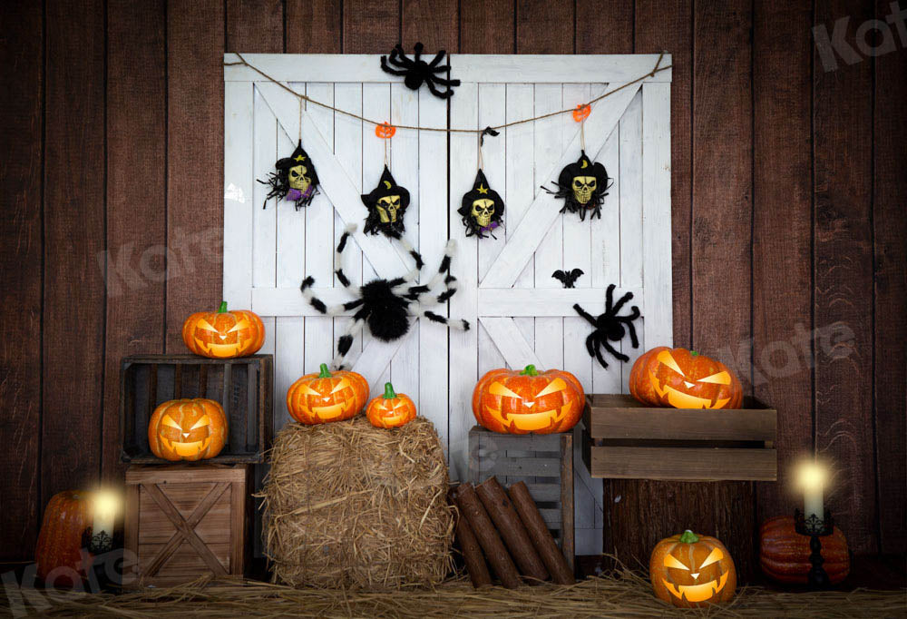 Kate Halloween Pumpkin Backdrop White Barn Door Designed by Emetselch - Kate Backdrop AU