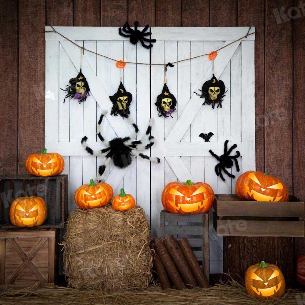 Kate Halloween Pumpkin Backdrop White Barn Door Designed by Emetselch - Kate Backdrop AU