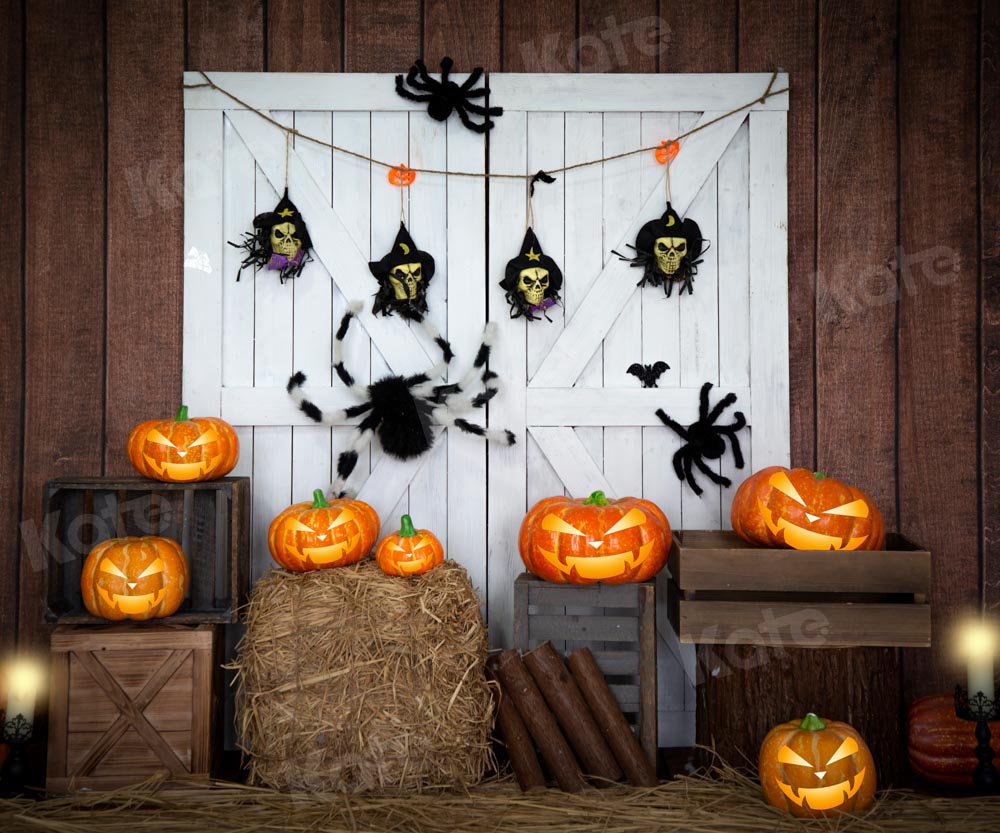 Kate Halloween Pumpkin Backdrop White Barn Door Designed by Emetselch - Kate Backdrop AU