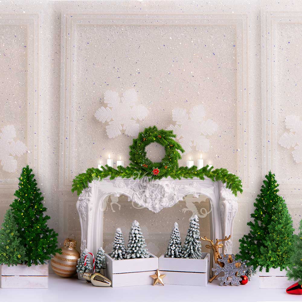 Kate Christmas Fireplace Backdrop Glitter Ornate Wall Designed by Mini MakeBelieve - Kate Backdrop AU
