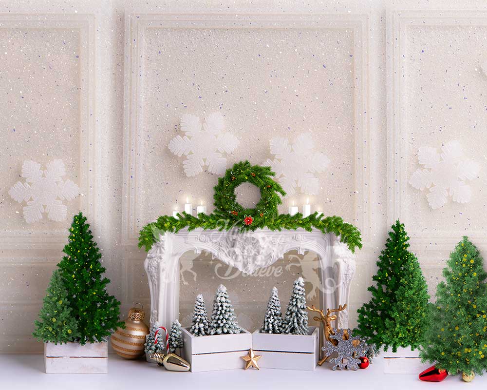 Kate Christmas Fireplace Backdrop Glitter Ornate Wall Designed by Mini MakeBelieve - Kate Backdrop AU
