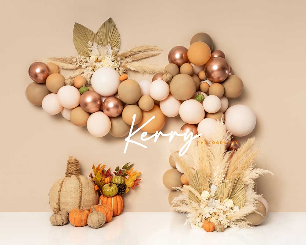 Kate Boho Backdrop Autumn Floral Pumpkin for Photography Designed by Kerry Anderson - Kate Backdrop AU