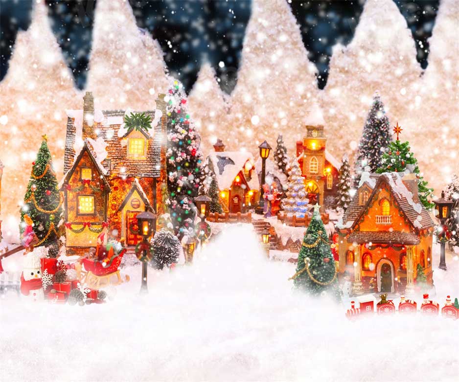 Kate Christmas Town Backdrop Winter Snow Warm for Photography - Kate Backdrop AU