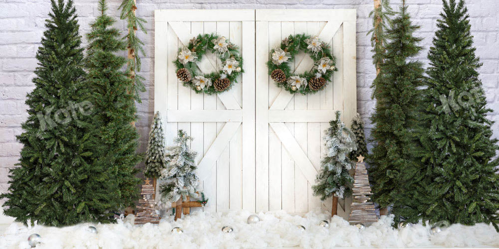 Kate Christmas Tree Backdrop White Barn Door Designed by Emetselch - Kate Backdrop AU