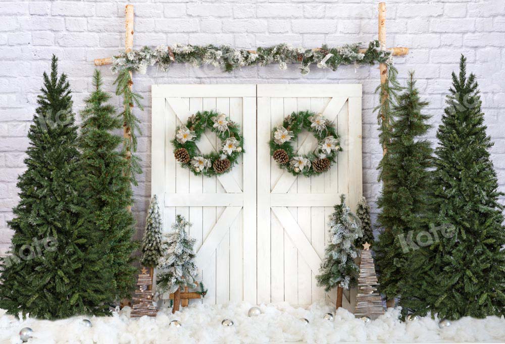 Kate Christmas Tree Backdrop White Barn Door Designed by Emetselch - Kate Backdrop AU
