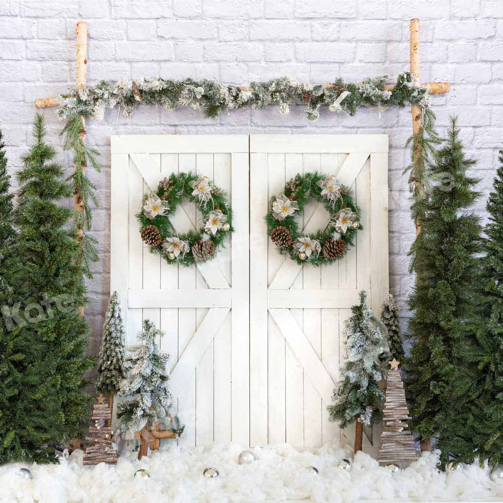 Kate Christmas Tree Backdrop White Barn Door Designed by Emetselch - Kate Backdrop AU