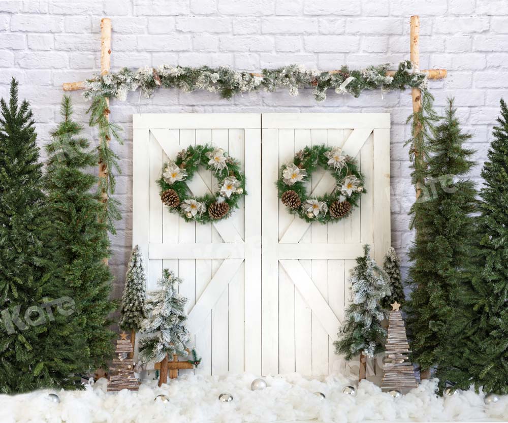 Kate Christmas Tree Backdrop White Barn Door Designed by Emetselch - Kate Backdrop AU