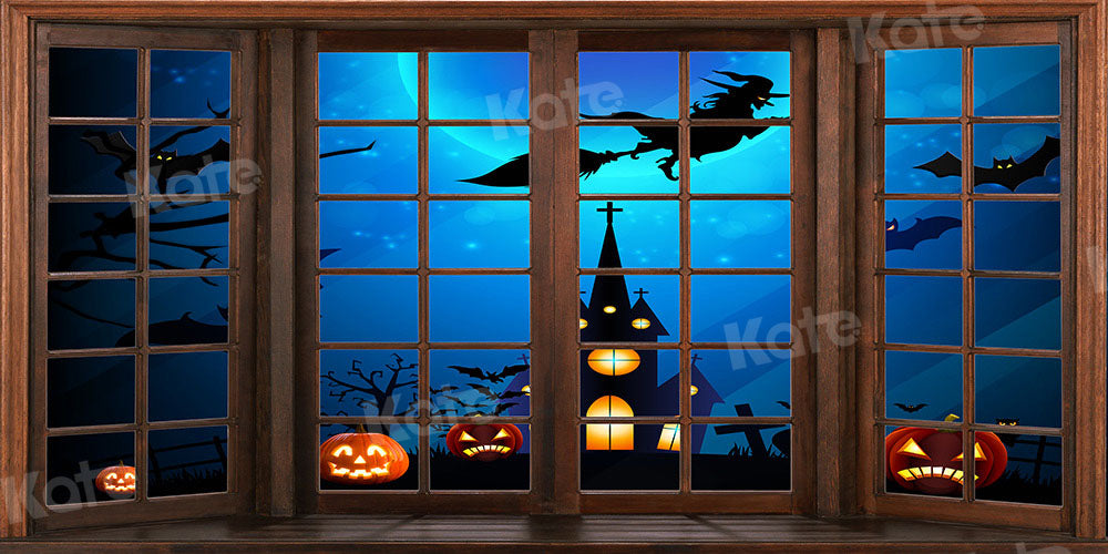Kate Window Halloween Backdrop Witch Bat Designed by Chain Photography - Kate Backdrop AU