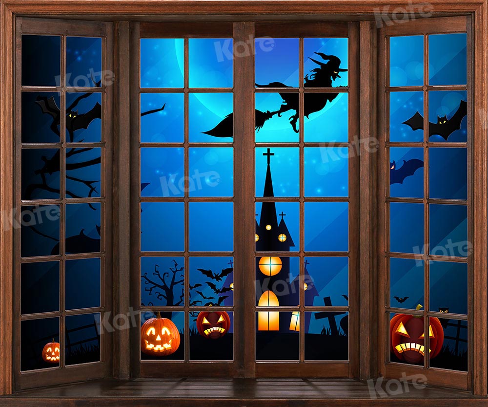 Kate Window Halloween Backdrop Witch Bat Designed by Chain Photography - Kate Backdrop AU