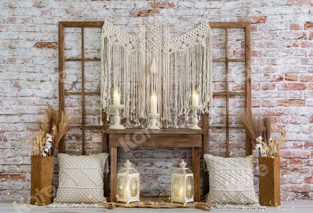 Kate Boho Autumn Backdrop Brick Wall Designed by Emetselch - Kate Backdrop AU