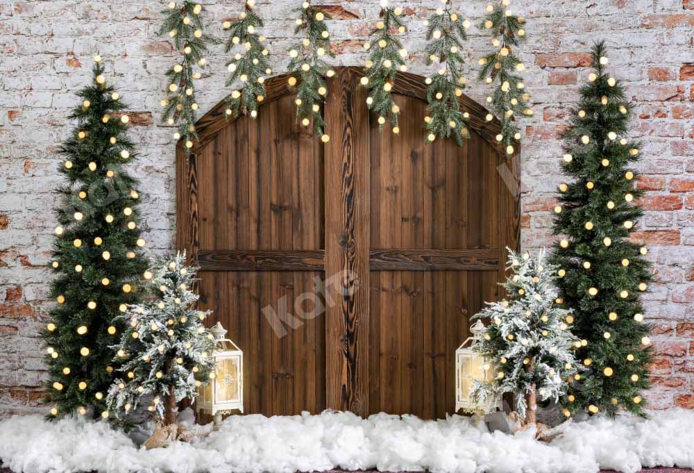 Kate Christmas Backdrop Snow Tree Winter Brick Wall Designed by Emetselch - Kate Backdrop AU