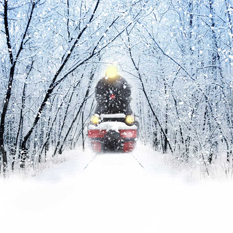 Kate Winter Backdrop Train Trees Snow for Photography - Kate Backdrop AU