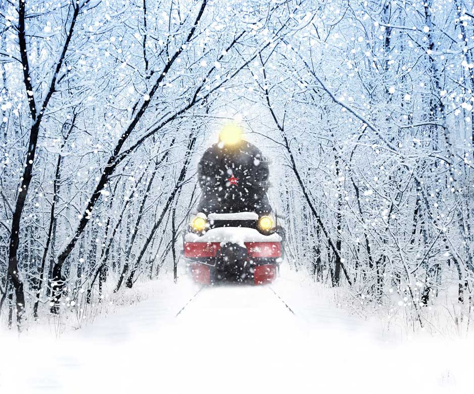 Kate Winter Backdrop Train Trees Snow for Photography - Kate Backdrop AU