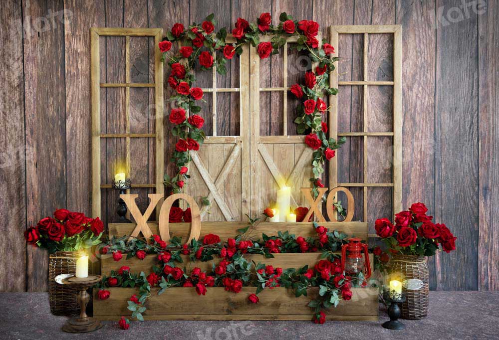 Kate Valentine's Day Backdrop Rose XOXO Wood Grain Designed by Emetselch - Kate Backdrop AU