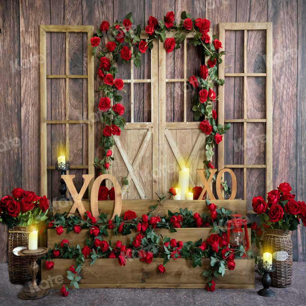 Kate Valentine's Day Backdrop Rose XOXO Wood Grain Designed by Emetselch - Kate Backdrop AU