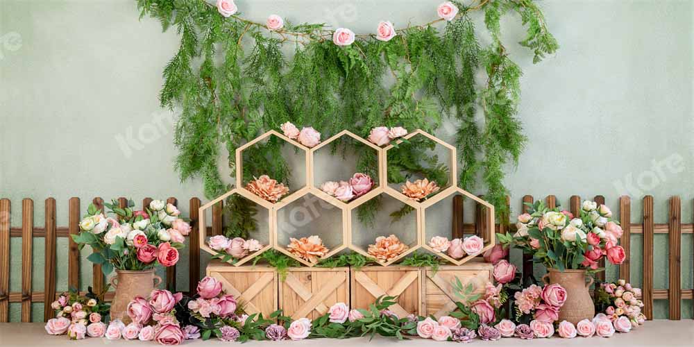 Kate Spring Cake Smash Backdrop Floral Honeycomb Designed by Emetselch - Kate Backdrop AU