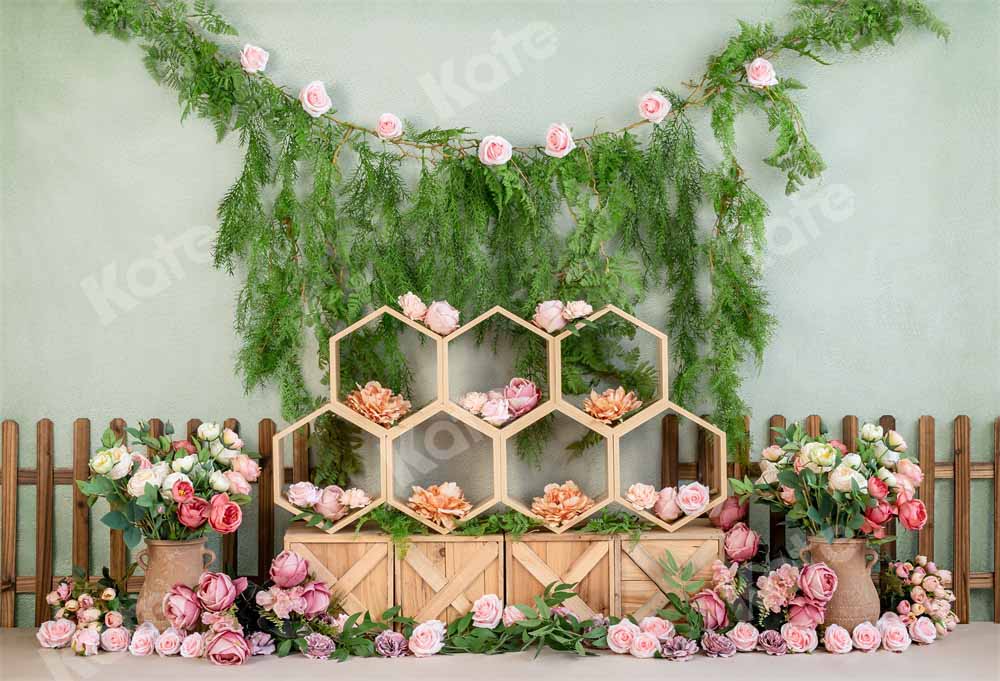 Kate Spring Cake Smash Backdrop Floral Honeycomb Designed by Emetselch - Kate Backdrop AU
