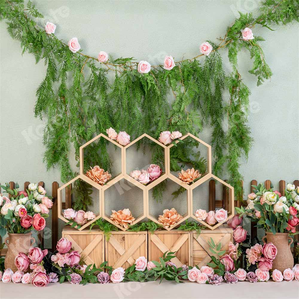 Kate Spring Cake Smash Backdrop Floral Honeycomb Designed by Emetselch - Kate Backdrop AU