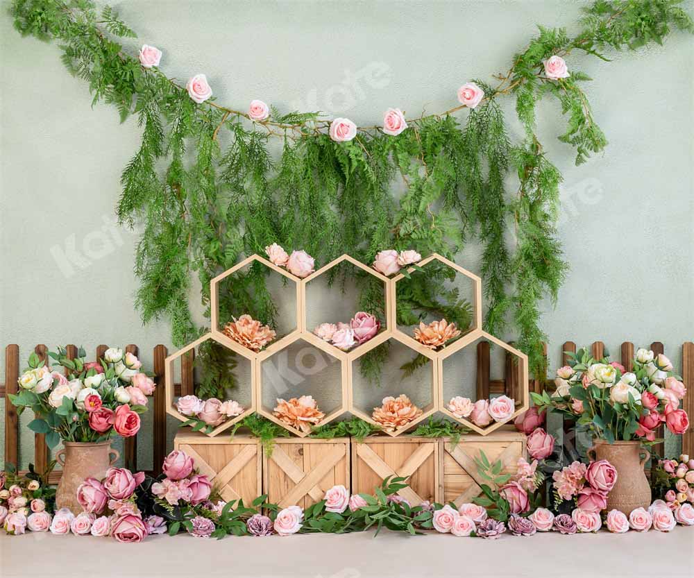 Kate Spring Cake Smash Backdrop Floral Honeycomb Designed by Emetselch - Kate Backdrop AU