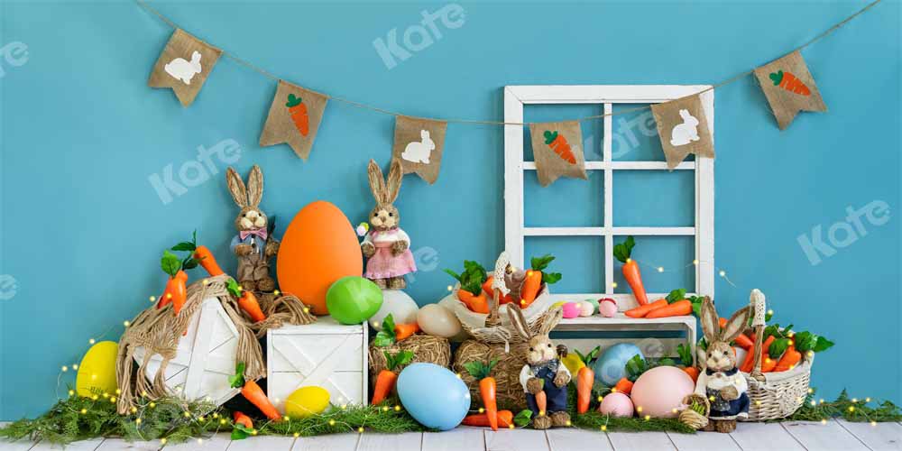 Kate Easter Bunny Backdrop Carrot Blue Designed by Emetselch - Kate Backdrop AU