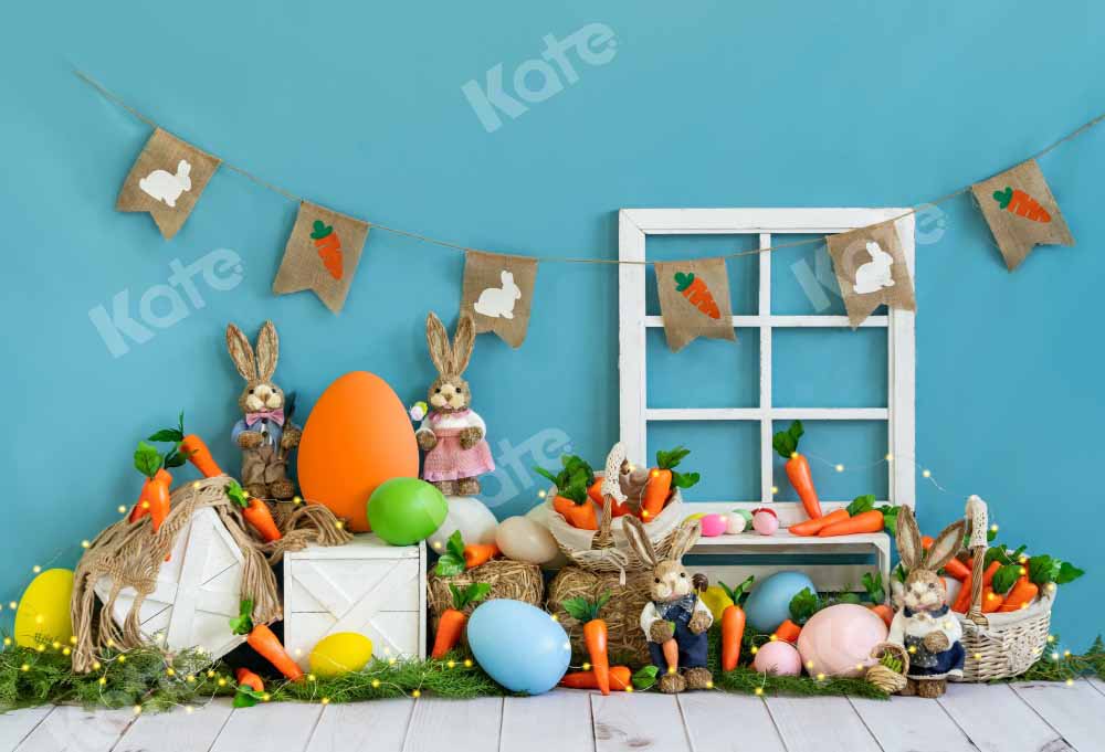 Kate Easter Bunny Backdrop Carrot Blue Designed by Emetselch - Kate Backdrop AU