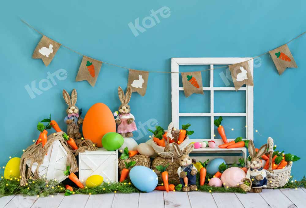 Kate Easter Bunny Backdrop Carrot Blue Designed by Emetselch