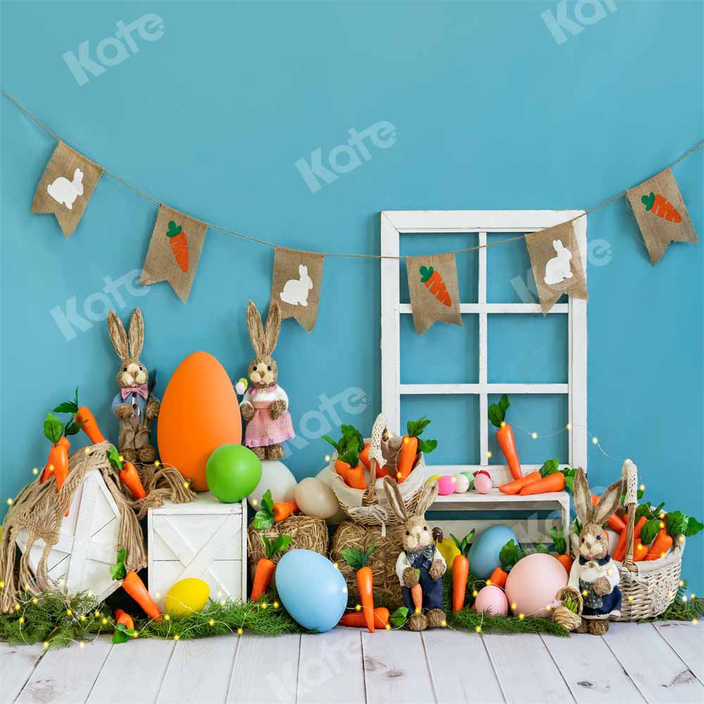 Kate Easter Bunny Backdrop Carrot Blue Designed by Emetselch - Kate Backdrop AU