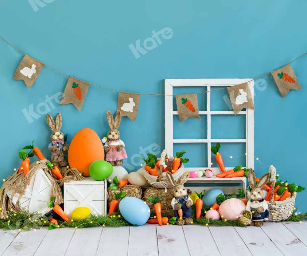 Kate Easter Bunny Backdrop Carrot Blue Designed by Emetselch - Kate Backdrop AU