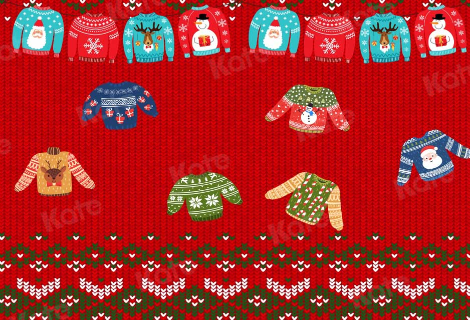 Kate Christmas Backdrop Red Ugly Sweater for Photography - Kate Backdrop AU