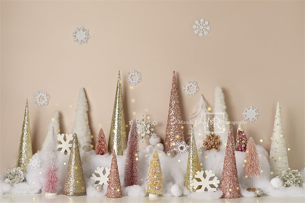 Kate Winter Wonderland Trees Backdrop New Year Pink Gold Designed by Mandy Ringe Photography - Kate Backdrop AU