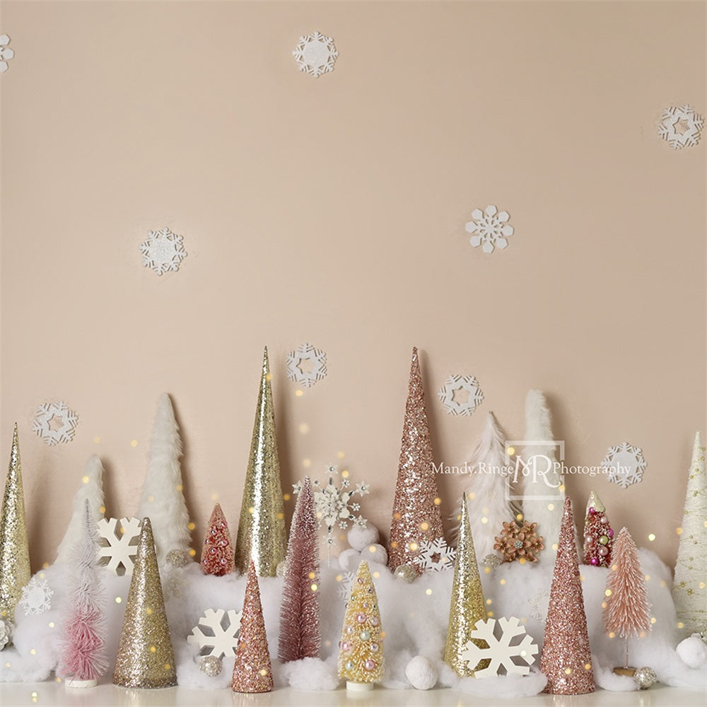 Kate Winter Wonderland Trees Backdrop New Year Pink Gold Designed by Mandy Ringe Photography - Kate Backdrop AU
