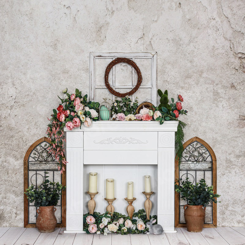 Kate Spring/Easter Flowers Backdrop Fireplace for Photography - Kate Backdrop AU