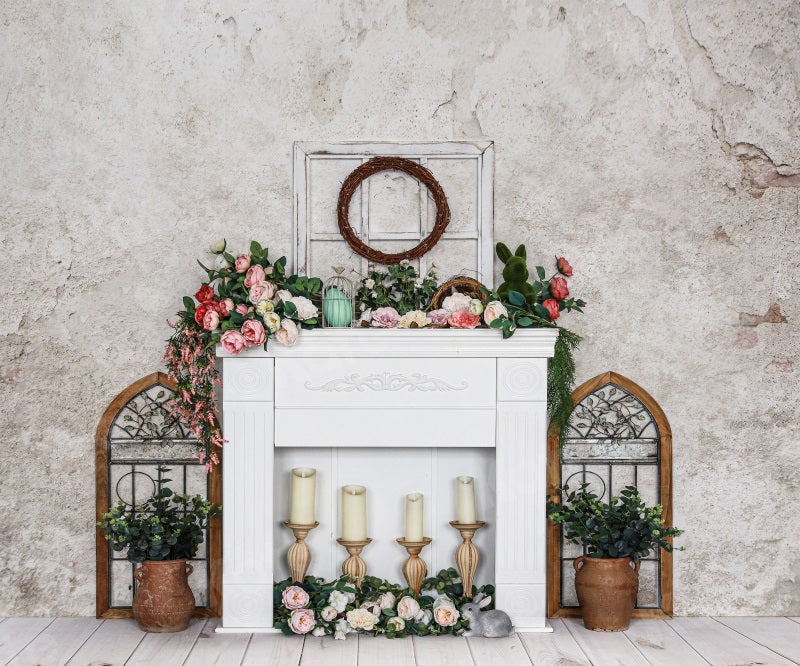 Kate Spring/Easter Flowers Backdrop Fireplace for Photography - Kate Backdrop AU
