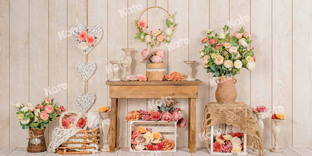 Kate Spring Flowers Backdrop Wooden Table Designed by Emetselch - Kate Backdrop AU