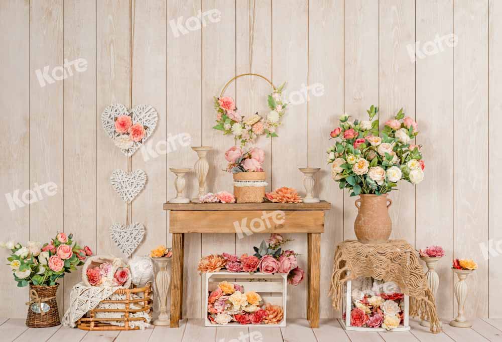 Kate Spring Flowers Backdrop Wooden Table Designed by Emetselch - Kate Backdrop AU