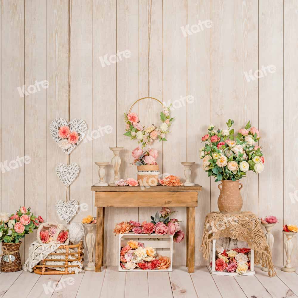 Kate Spring Flowers Backdrop Wooden Table Designed by Emetselch - Kate Backdrop AU