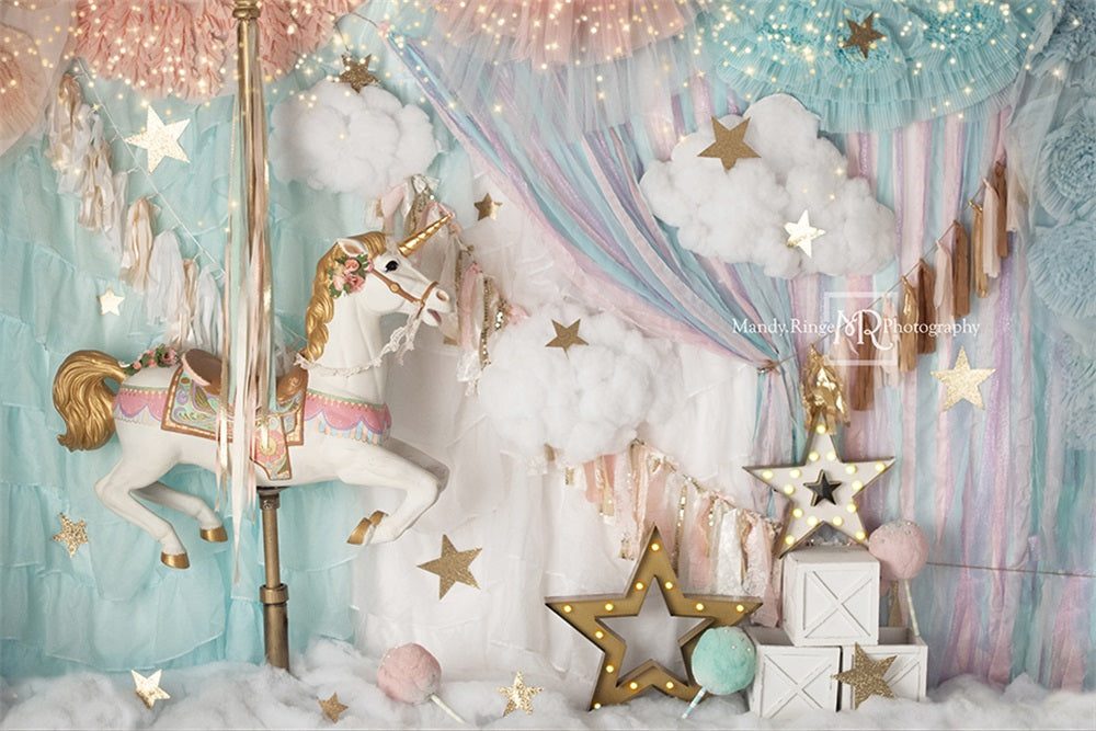 Kate Unicorn Carousel Backdrop Dreams Designed by Mandy Ringe Photography - Kate Backdrop AU