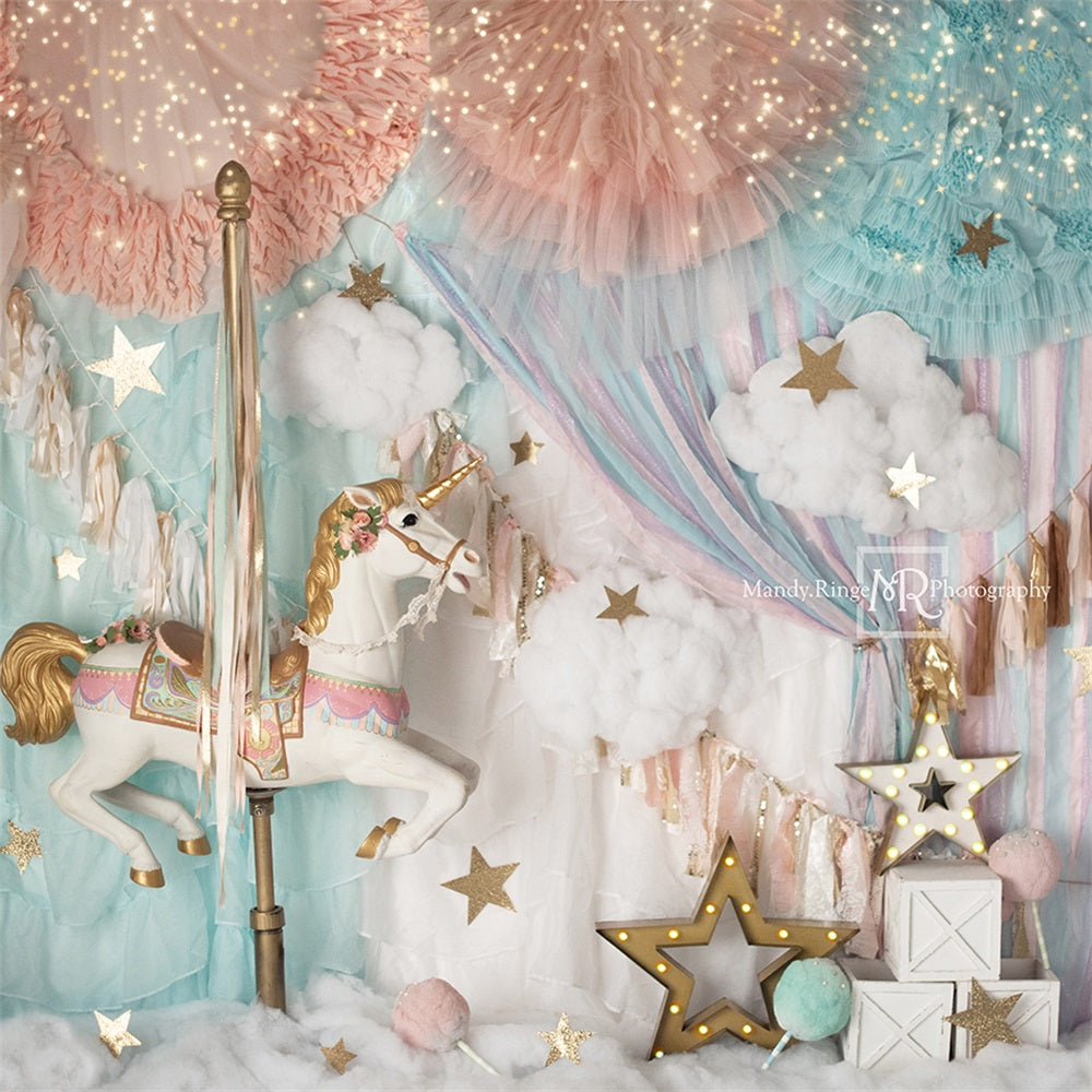 Kate Unicorn Carousel Backdrop Dreams Designed by Mandy Ringe Photography - Kate Backdrop AU