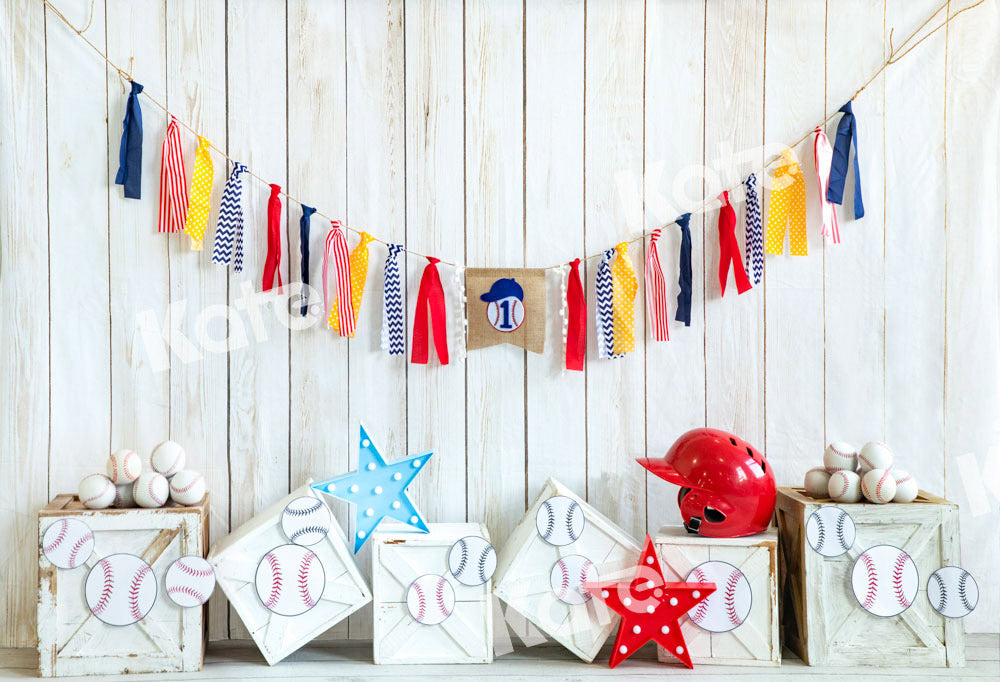 Kate Baseball Backdrop Wood Grain Designed by Emetselch - Kate Backdrop AU