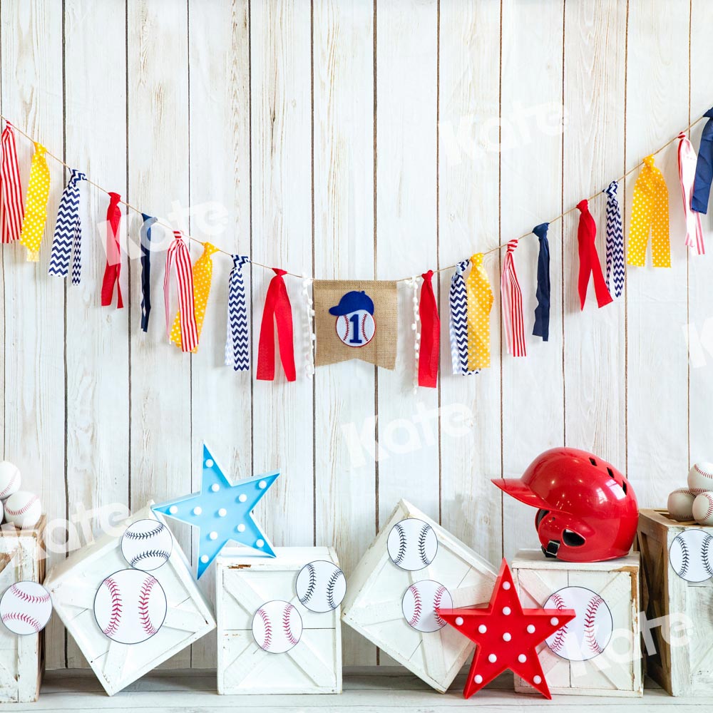 Kate Baseball Backdrop Wood Grain Designed by Emetselch - Kate Backdrop AU