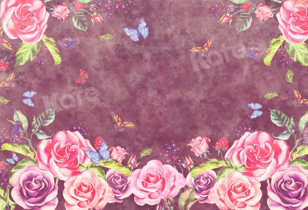 Kate Flowers Butterflies Backdrop Abstract Texture Designed by Chain Photography - Kate Backdrop AU