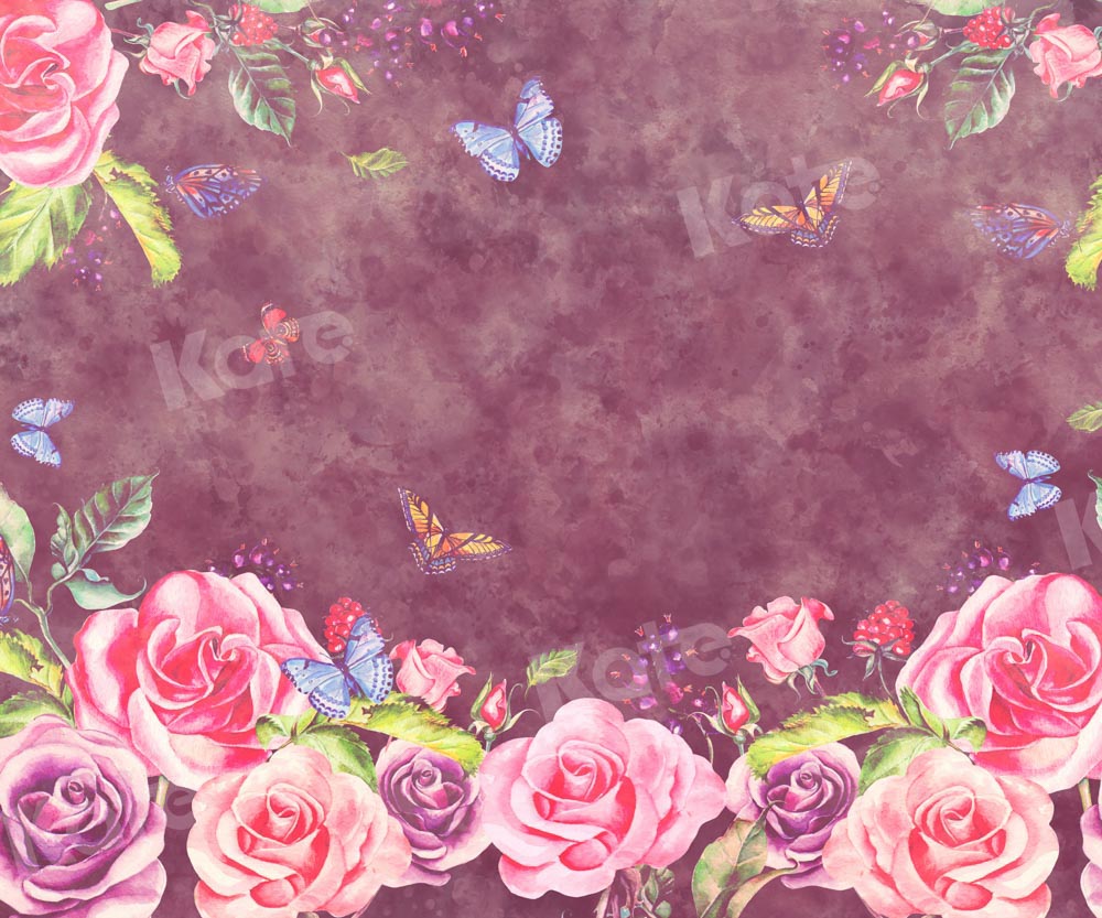 Kate Flowers Butterflies Backdrop Abstract Texture Designed by Chain Photography - Kate Backdrop AU