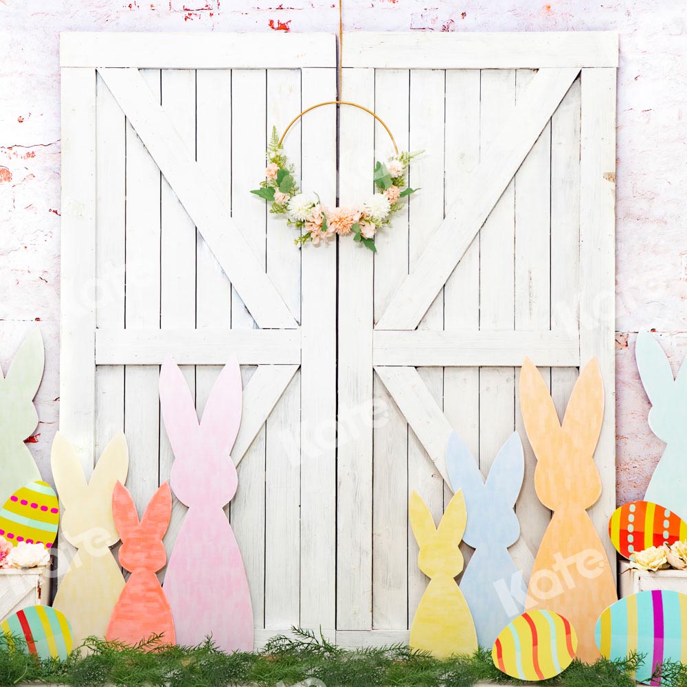 Kate Easter Bunny Backdrop White Wall Barn Door Designed by Emetselch - Kate Backdrop AU