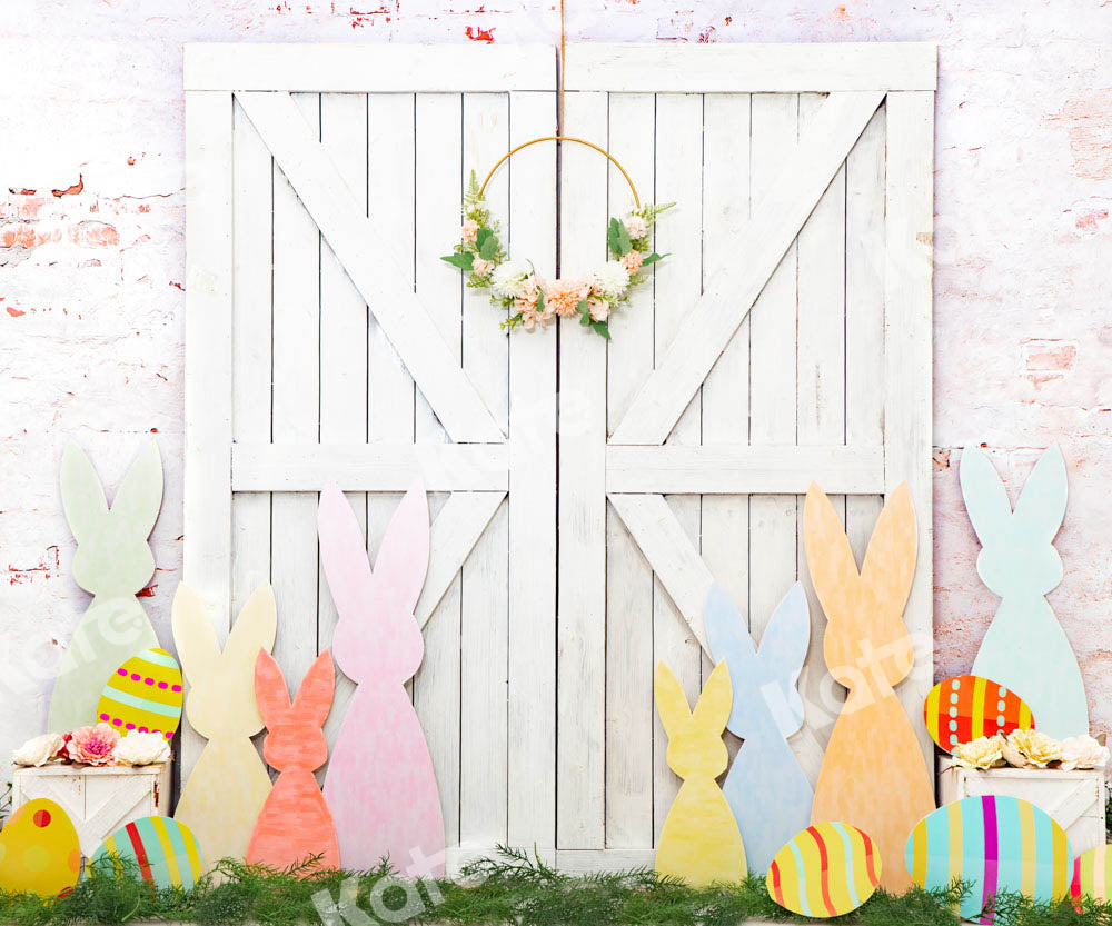 Kate Easter Bunny Backdrop White Wall Barn Door Designed by Emetselch - Kate Backdrop AU