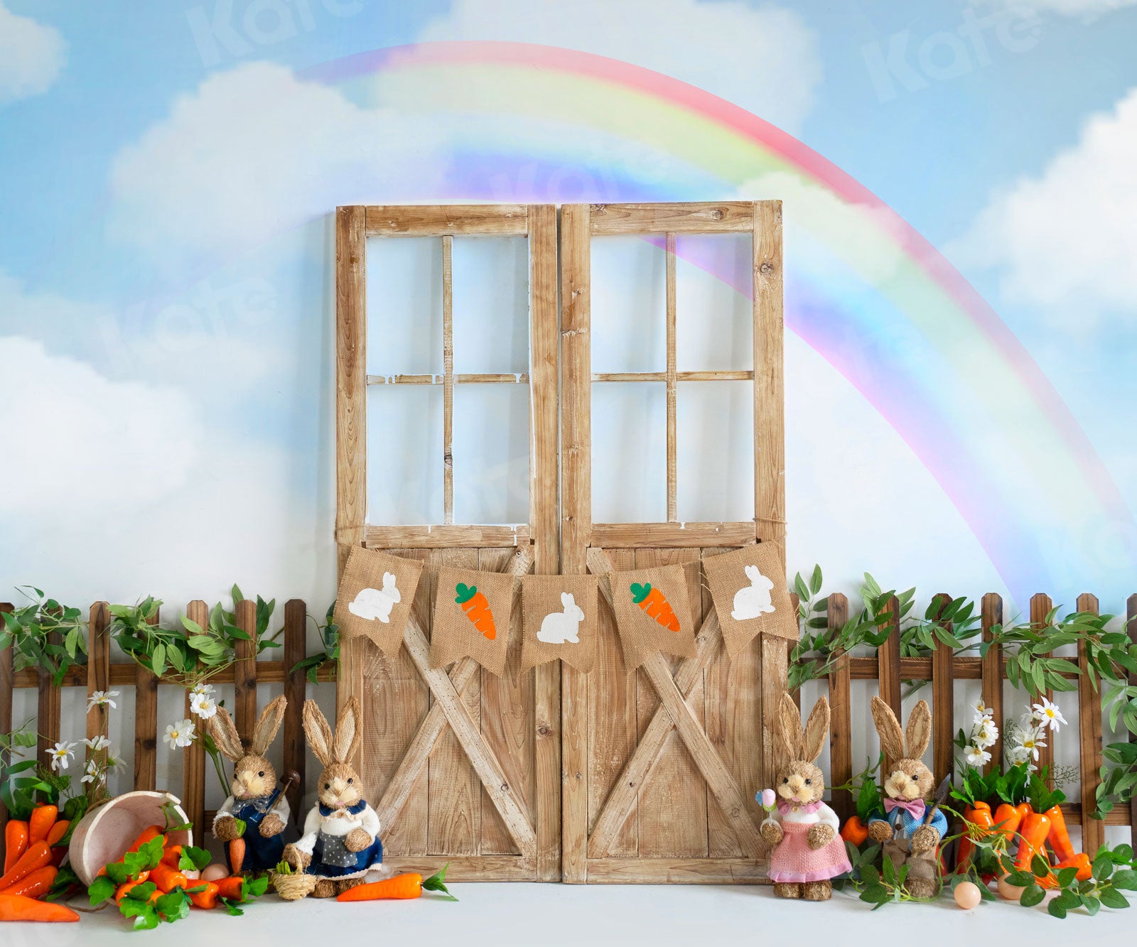 Kate Easter Backdrop Bunny Rainbow Blue Sky for Photography - Kate Backdrop AU