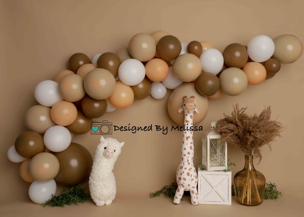 Kate Boho Birthday Llama Backdrop Brown Designed by Melissa King - Kate Backdrop AU
